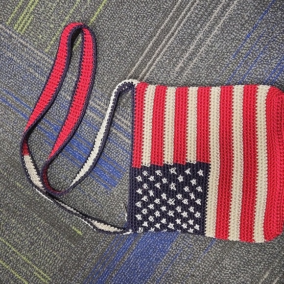 The SAK-Red/White/Blue Flag Crochet Knit Patriotic Shoulder Bag Satchel - Picture 3 of 16